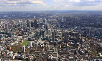 City of  London with the Barbican Estate in the foreground from the air