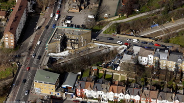 Clapton railway station Hackney London  from the air
