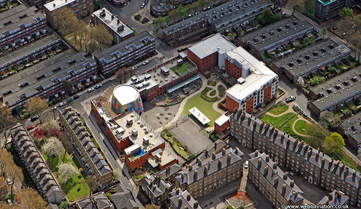 The New North Academy, Islington London from the air