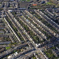 rows of terraced houses in Islington London from the air