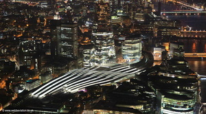 London Bridge station Southwark London by night   from the air