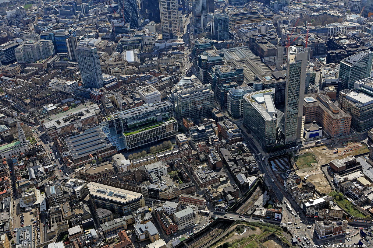 Commercial Street in the London Borough of Tower Hamlets London from the air