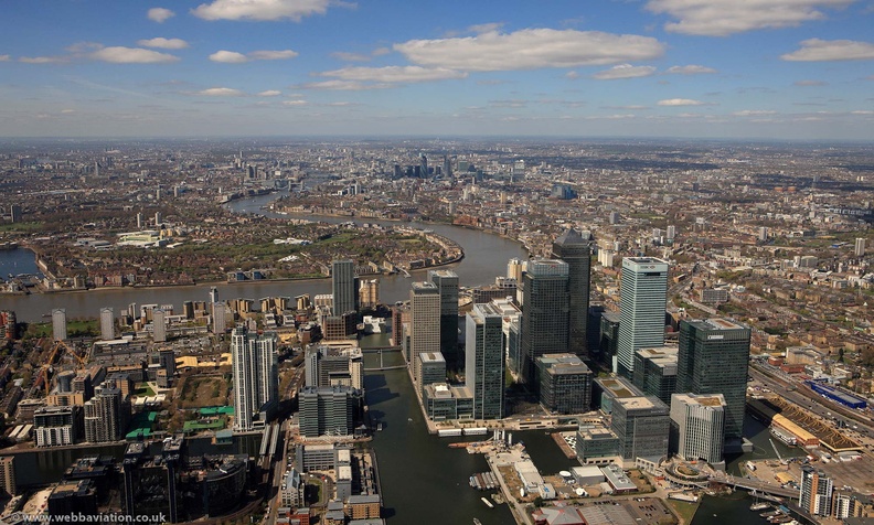 Canary Wharf , London Docklands  from the air