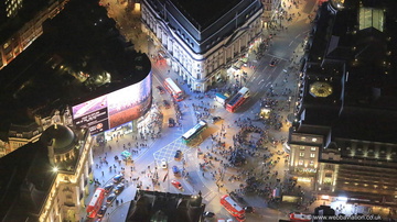 Piccadilly Circus London at night from the air