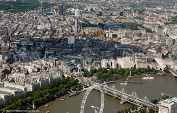 Hungerford Bridge and Golden Jubilee Bridges London   aerial photo  