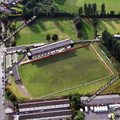 Valerie Park aka  Hope Street, football stadium in Prescot, Merseyside UK home of  Prescot Cables  aerial photograph 