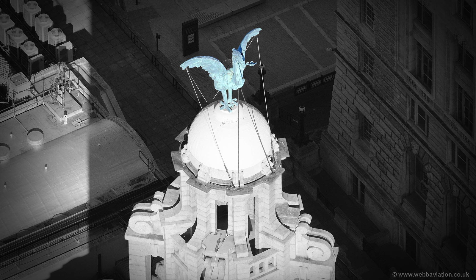 the Liver Birds in Liverpool aerial photo