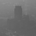 Liverpool Anglican Cathedral in the dawn mist of a foggy winters day