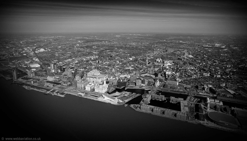 black and white  Liverpool  aerial photograph