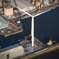  wind turbine at Sandown Half Tide  Dock Liverpool from the air