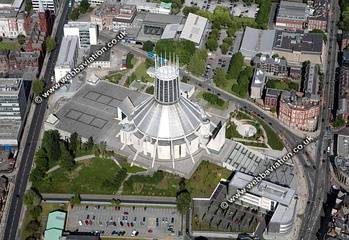 aerial photograph of Liverpool Metropolitan Cathedral
