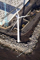 Windturbine  at Seaforth Docks Liverpool Merseyside aerial photograph