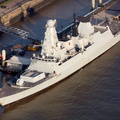 HMS Defender (D36) visiting Liverpool from the air