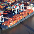 container ship Atlantic Conveyor unloading at the Port of Liverpool   aerial photograph