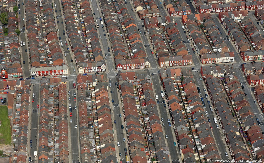 terraced housing in Liverpool   aerial photograph