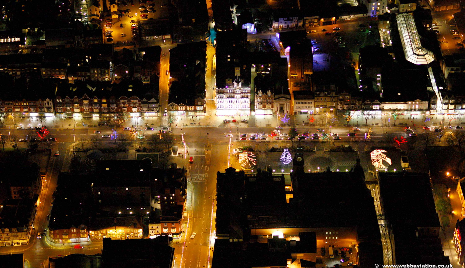 Lord Street  Southport night  aerial photo