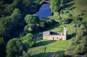 St Martin's parish church Wharram Percy DMV - deserted medieval village aerial photograph