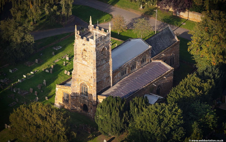 medieval St James Church , Edgcote from the air