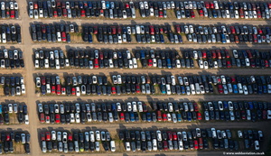  used cars stored on the former RAF Chipping Warden airfield  from the air