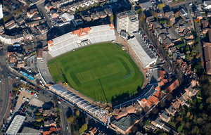 Trent Bridge cricket ground   West Bridgford, Nottinghamshire, England, UK  home to Nottinghamshire County Cricket Club.  aerial photograph 