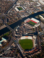 Trent Bridge cricket ground   West Bridgford, Nottinghamshire, England, UK  home to Nottinghamshire County Cricket Club.  aerial photograph 