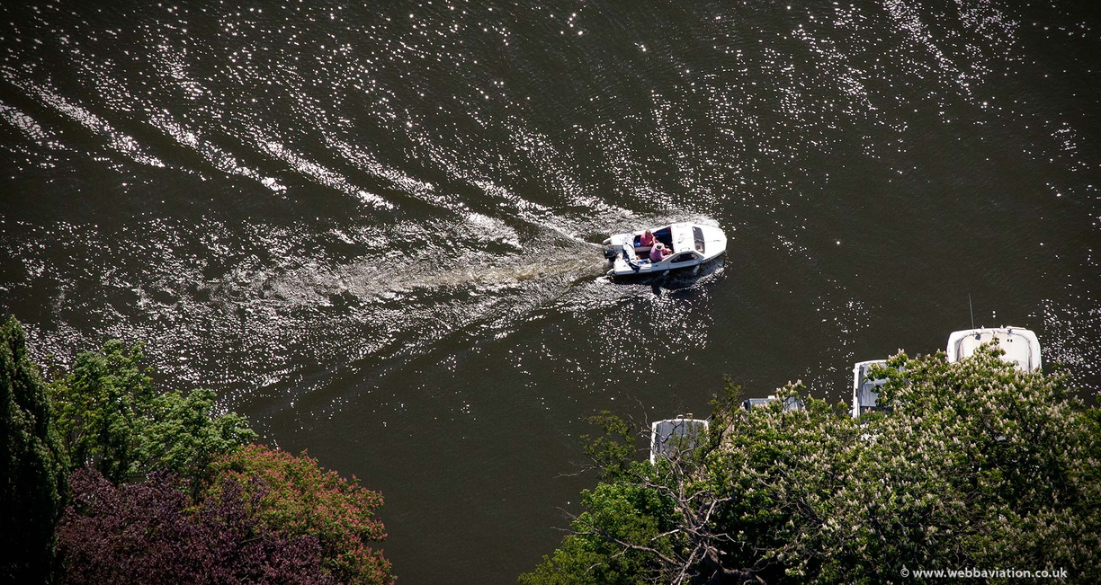 boat on the Thames from the air