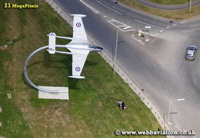 de Havilland DH 112 Venom gate guardian at former RAF Grove airfield ( now Grove Technology Park )  Oxfordshire aerial photograph 