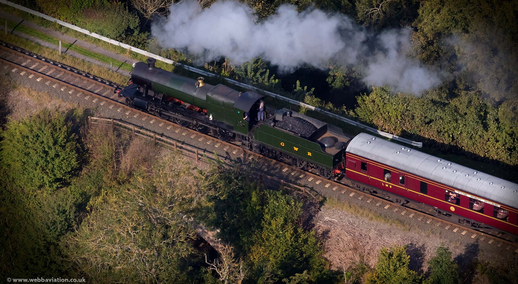  Great Western Railway (GWR) 2800 Class steam locomotive number 2857 belonging to the Severn Valley Railway from the air