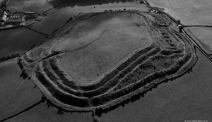 Old Oswestry iron age hillfort Shropshire showing the faint outline of World War 1 practice trenches from the air
