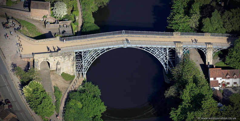The Iron Bridge at Ironbridge Gorge Telford  from the air