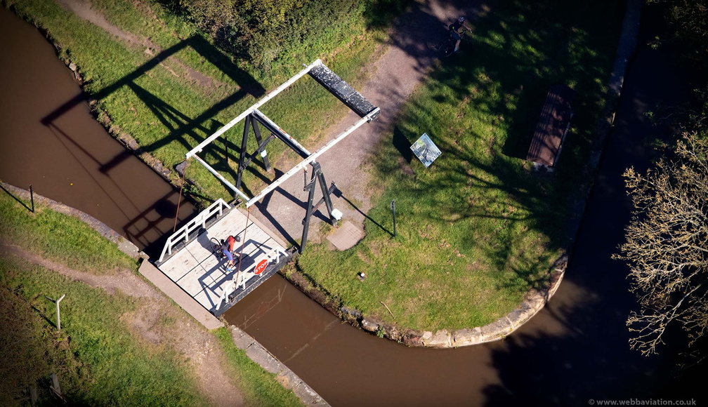 No. 2 Lift Bridge adjacent Whitchurch Branch Junction on the Shropshire Union Canal Whitchurch  from the air 
