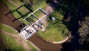 No. 2 Lift Bridge adjacent Whitchurch Branch Junction on the Shropshire Union Canal Whitchurch  from the air 