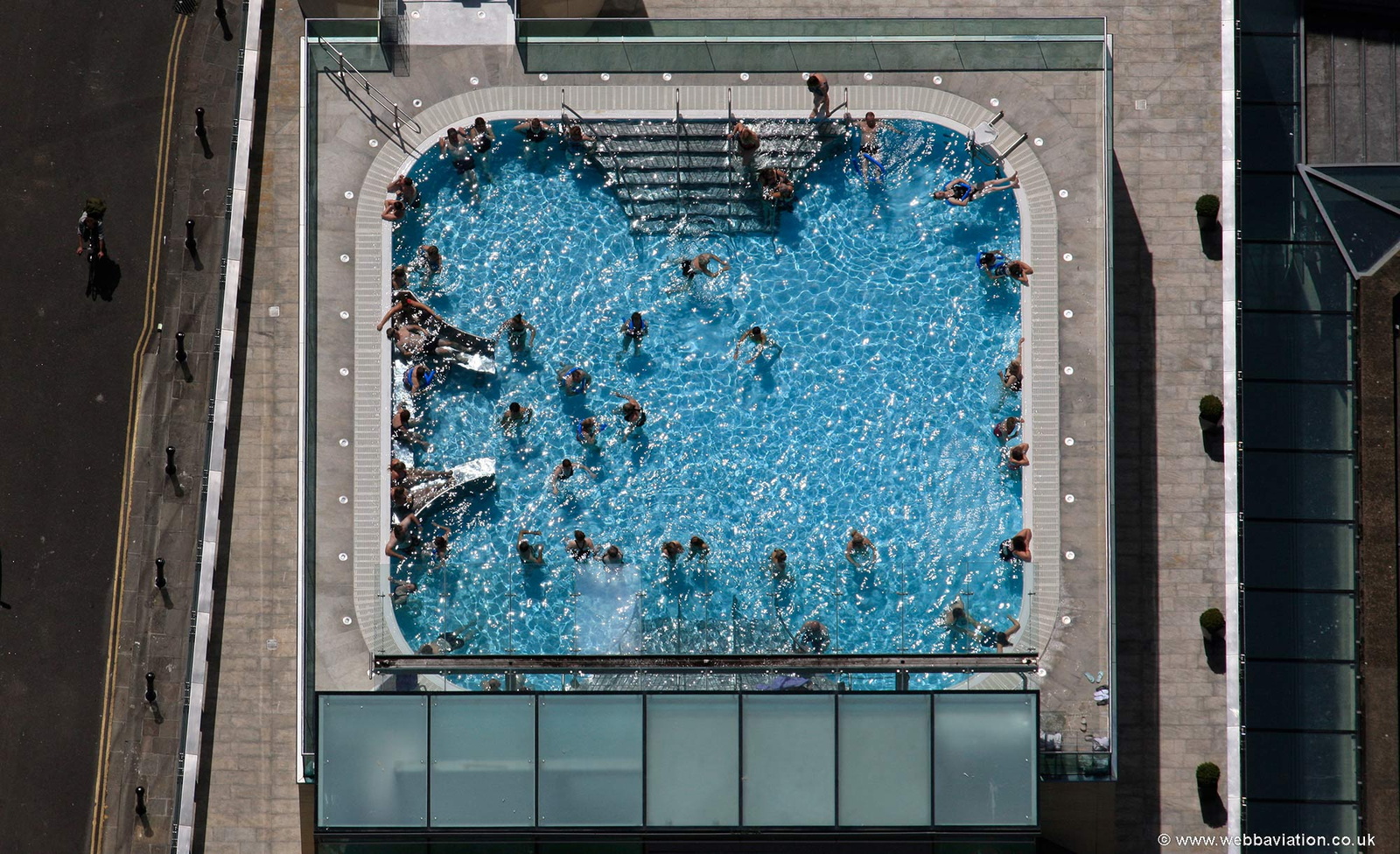 Thermae Bath Spa rooftop swimming pool in  Bath  aerial photograph