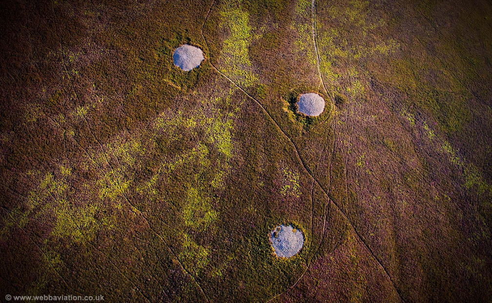 Round cairn cemetery on Dunkery Hill including Joaney How and Robin How Burial Cairns  aerial photograph