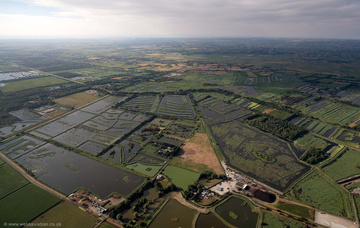 wetland landscape created by peat extraction at and around Walton Heath near Glastonbury  aerial photograph