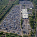  newly arrived BMW cars awaiting pre delivery inspection at BMW Thorne Distribution centre    aerial photograph