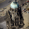 Statue of Vulcan on Sheffield Town Hall's clock  tower    from the air 