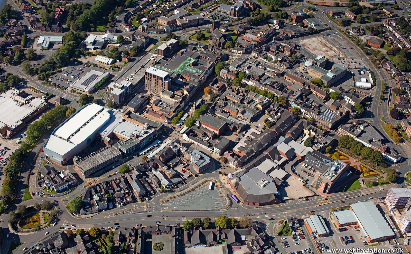 Newcastle-under-Lyme town centre Staffordshire  from the air 