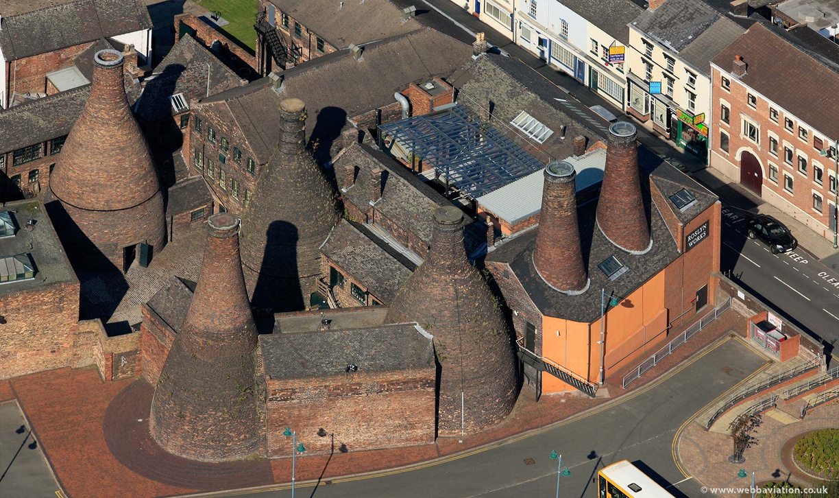 Bottle Kilns at the Gladstone Pottery Museum Stoke-on-Trent  from the air