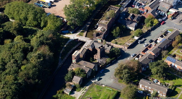 derelict and abandoned Middleport Mill, Stoke-on-Trent from the air 
