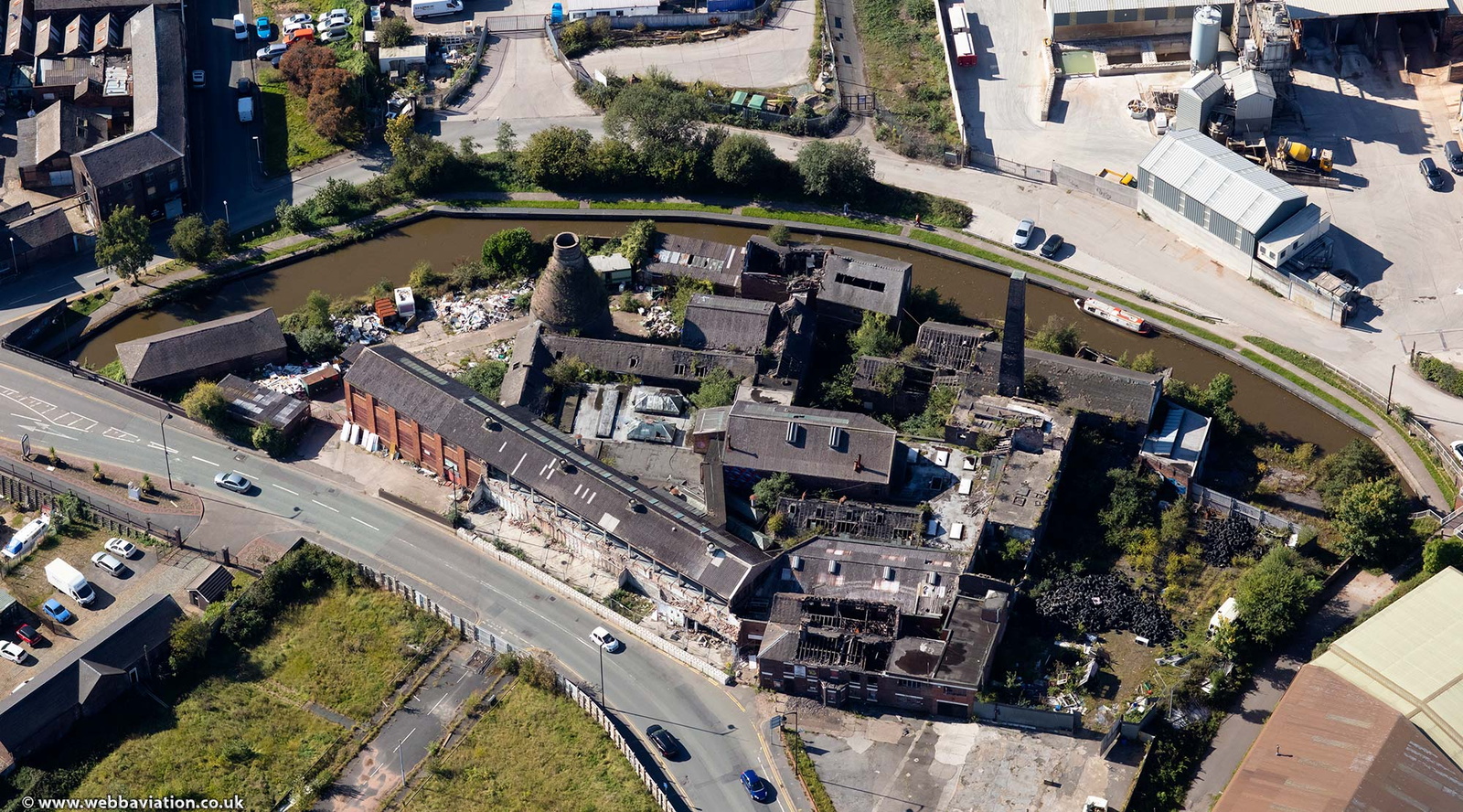 Derilict and abandoned Price and Kensington Teapot Works , Longport, Stoke-On-Trent, from the air 