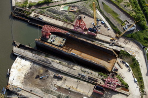  floating dock at Swann Hunters Shipyard from the air