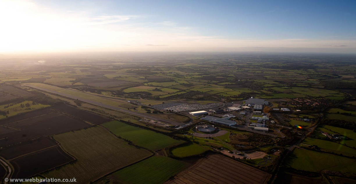 motor industry test track at  former RAF Gaydon at sunset  from the air