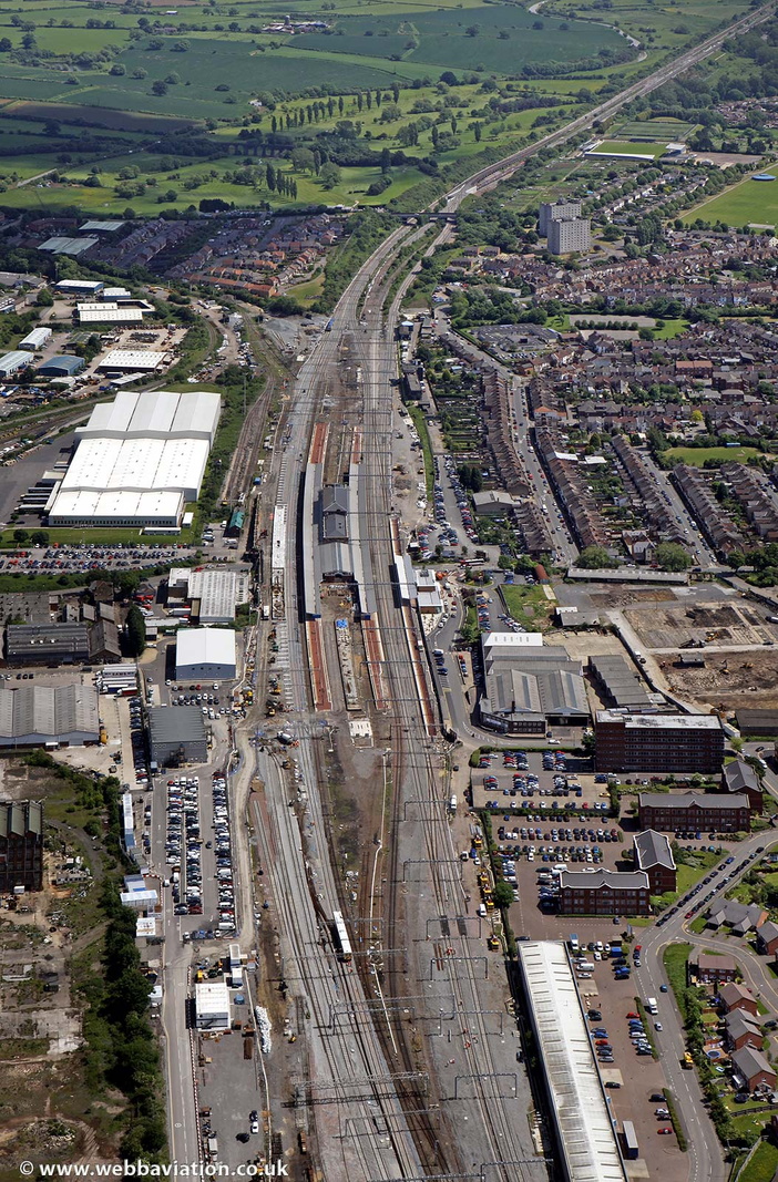 Rugby railway station  Warwickshire  from the air