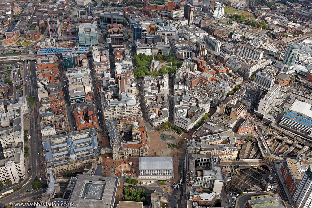 Birmingham city centre wide angle view from the air