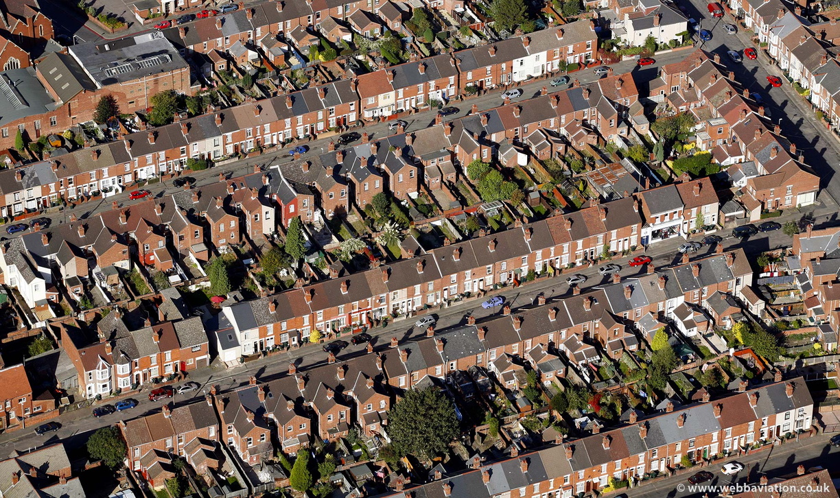 terraced housing in Coventry from the air