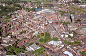 old aerial photograph of Dudley town centre taken in 2002- 2004