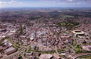 old aerial photograph of Woverhampton  city centre taken in 2004