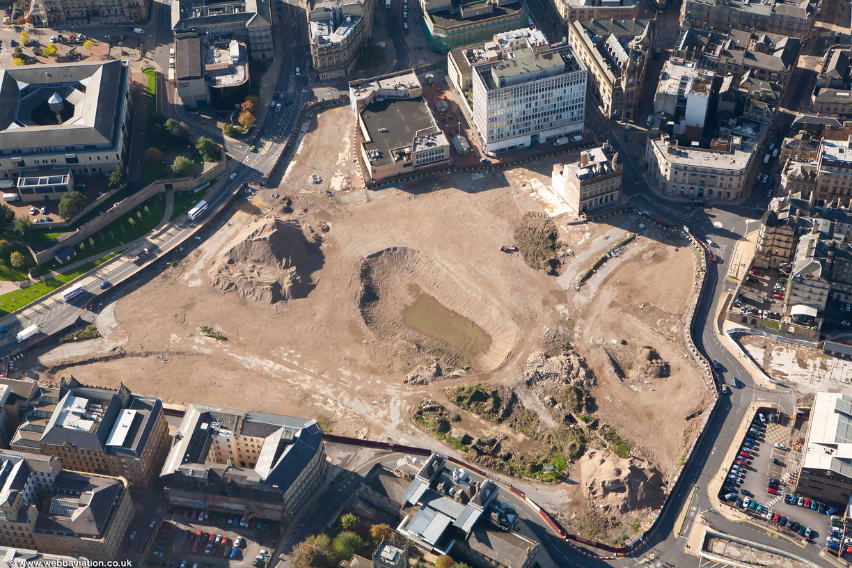 construction start for The Broadway shopping and leisure complex Bradford  aerial photo