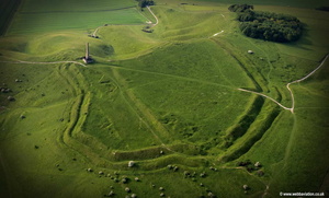 Oldbury Castle iron age  hill fort near Cherhill Wiltshire  aerial photograph